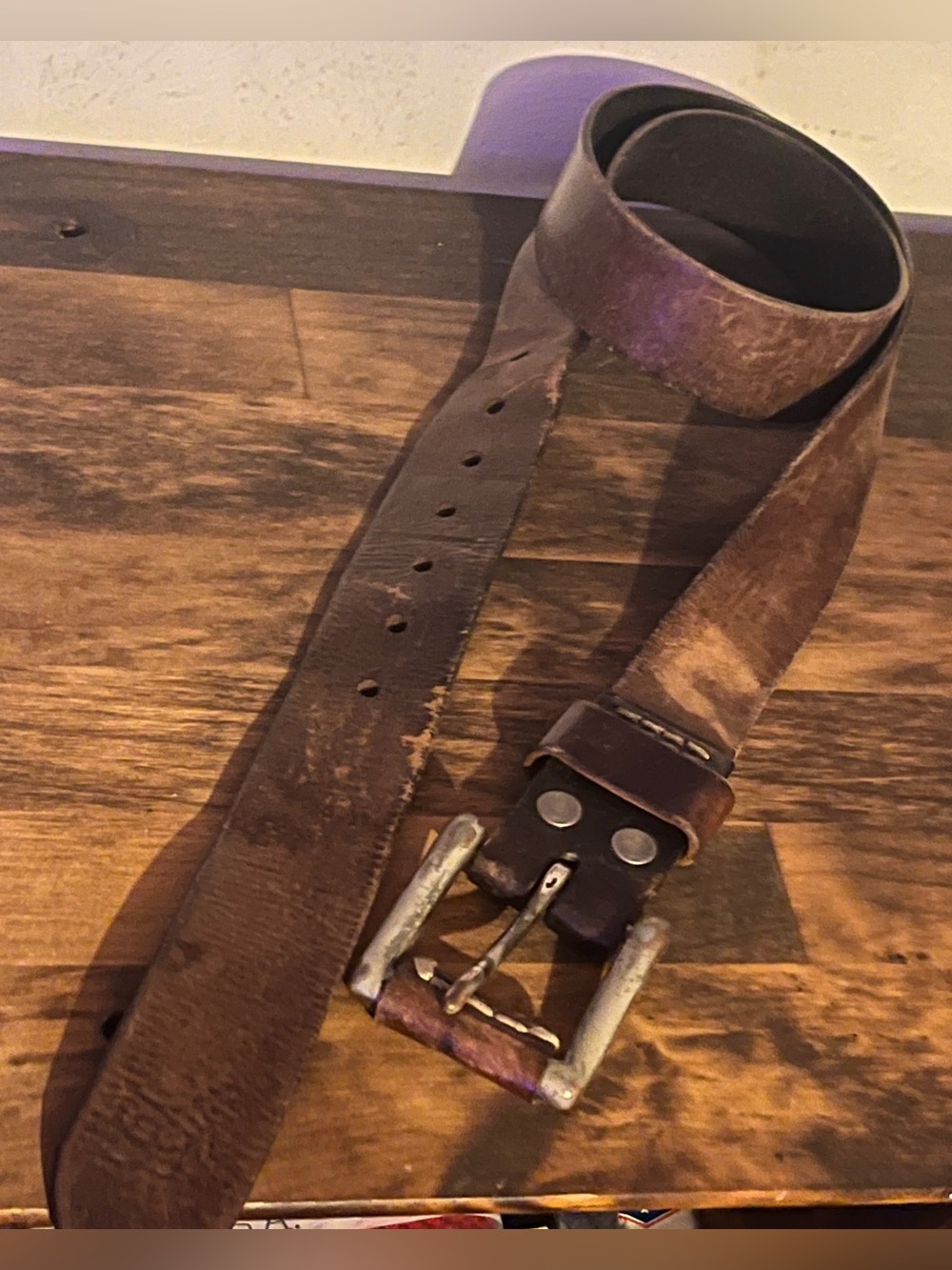 Vtg Menโs Abercrombie & Fitch Y2K Chunky Brown Leather Distressed Belt